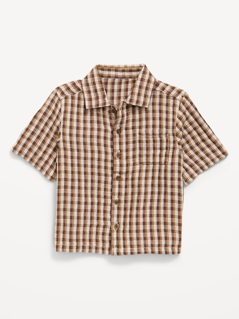 Short-Sleeve Double-Weave Cotton Shirt for Toddler Boys