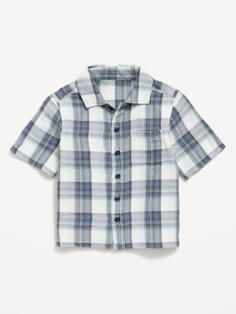 Short-Sleeve Double-Weave Cotton Shirt for Toddler Boys