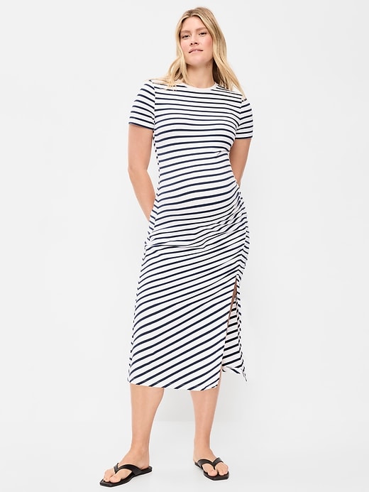 Image number 1 showing, Maternity Short-Sleeve Ruched Midi Dress