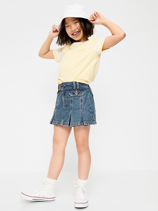 Image number 3 showing, Pleated Utility Denim Skirt for Girls