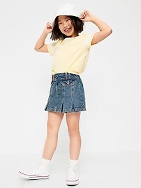 Image number 3 showing, Pleated Utility Denim Skirt for Girls