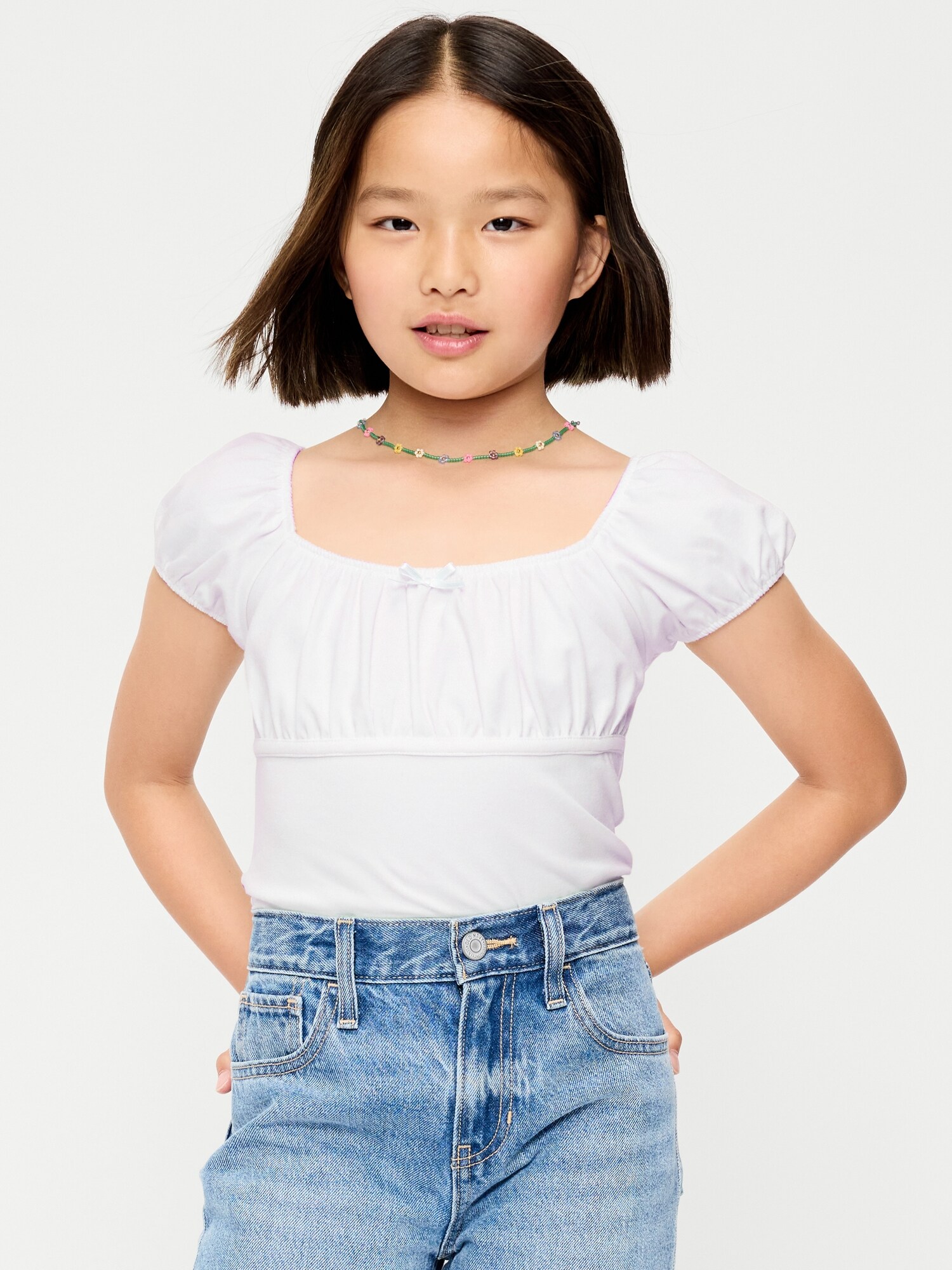 Топ Old Navy Puff-Sleeve Top для девочек, цвет: Белый