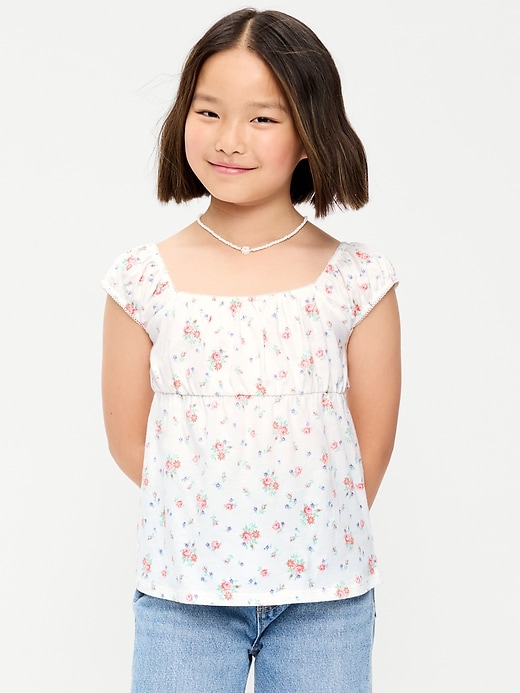 Image number 1 showing, Printed Short-Sleeve Scallop-Trim Top for Girls