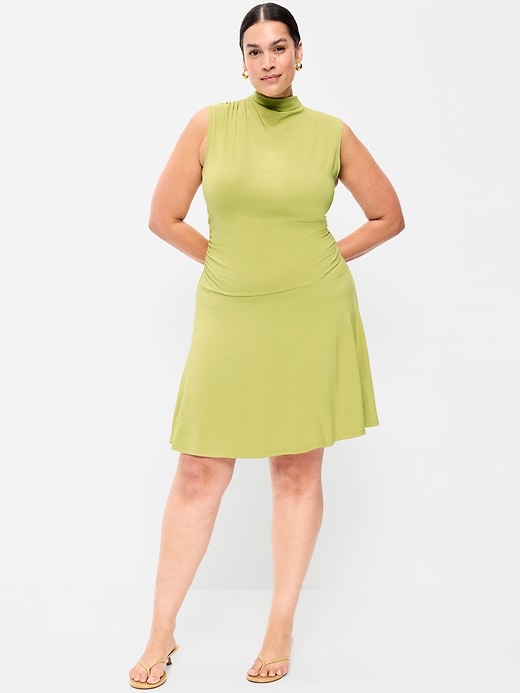 Image number 8 showing, Gathered Mock-Neck Drop-Waist Mini Dress
