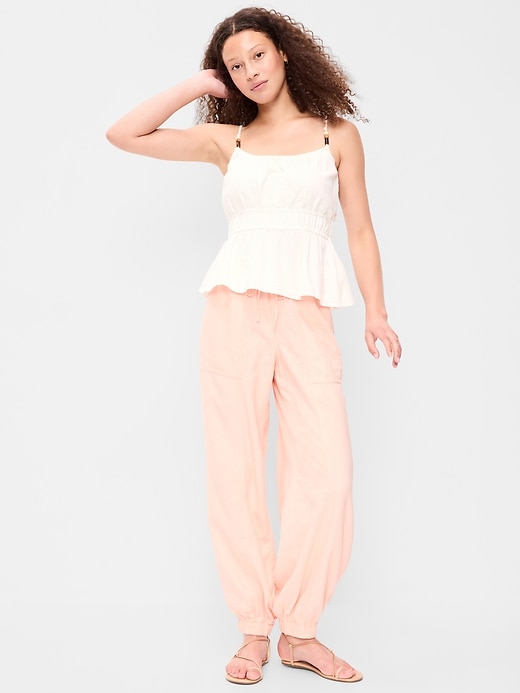 Image number 1 showing, Mid-Rise Linen-Blend Cinched-Ankle Pants