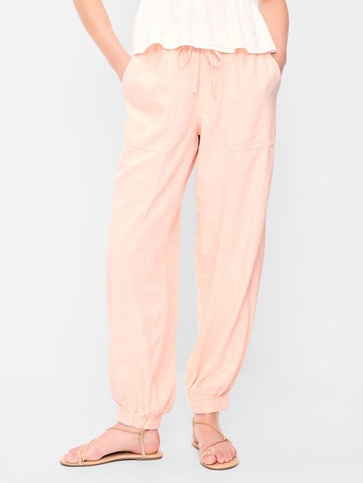 Image number 2 showing, Mid-Rise Linen-Blend Cinched-Ankle Pants