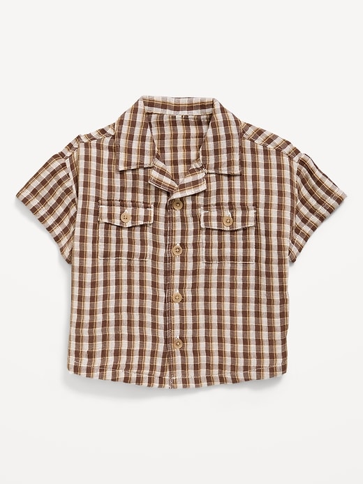 Image number 1 showing, Short-Sleeve Textured Double-Weave Cotton Shirt for Baby