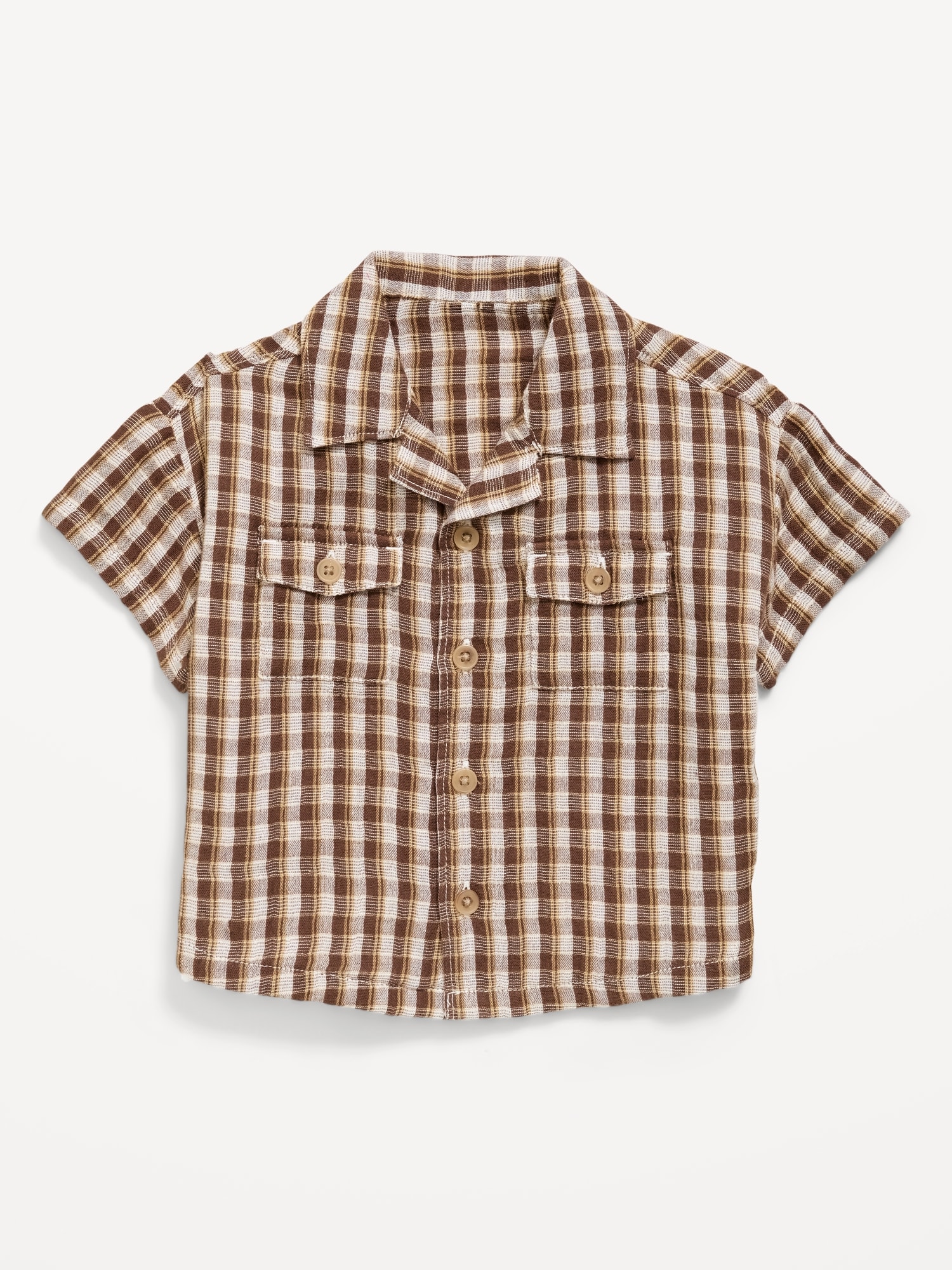 Short-Sleeve Textured Double-Weave Cotton Shirt for Baby