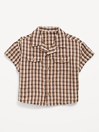 Image number 1 showing, Short-Sleeve Textured Double-Weave Cotton Shirt for Baby