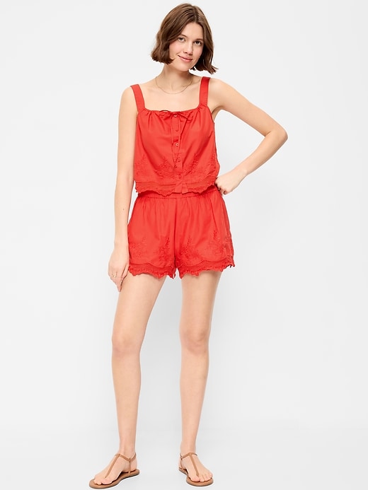 Image number 1 showing, High-Waisted Lace-Trim Shorts