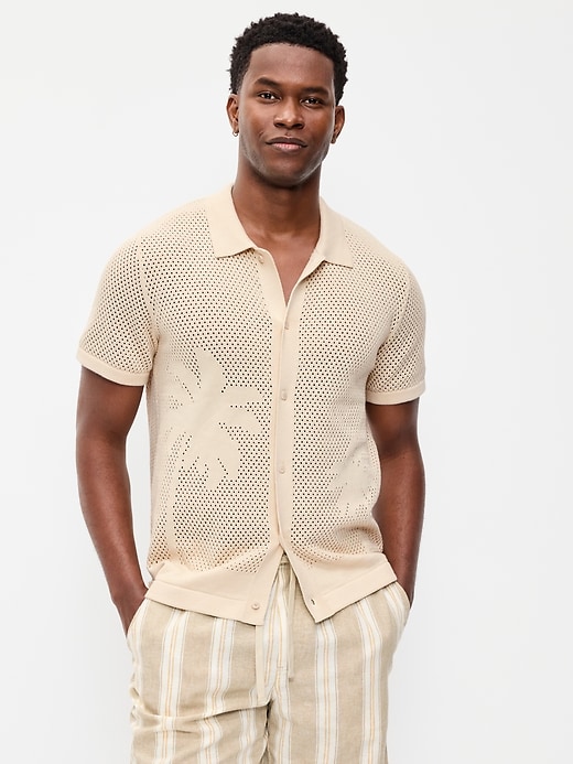 Image number 1 showing, Short-Sleeve Open-Knit Sweater Shirt