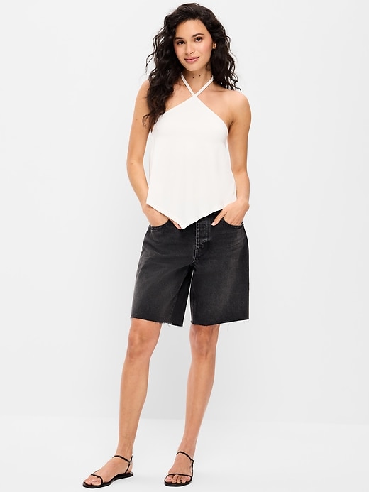 Image number 1 showing, Mid-Rise Baggy Jean Shorts -- 9-inch inseam