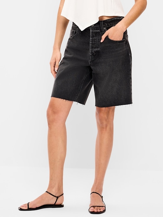 Image number 2 showing, Mid-Rise Baggy Jean Shorts -- 9-inch inseam