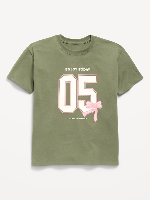Image number 1 showing, Oversized Short-Sleeve Graphic Tunic T-Shirt for Girls