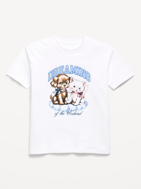 Oversized Short-Sleeve Graphic Tunic T-Shirt for Girls