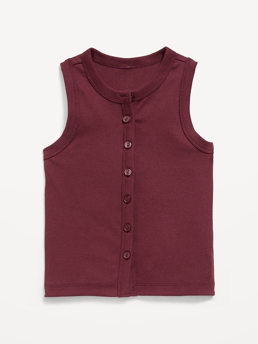 Image number 1 showing, Fitted Sleeveless Ribbed Button-Front Top for Girls