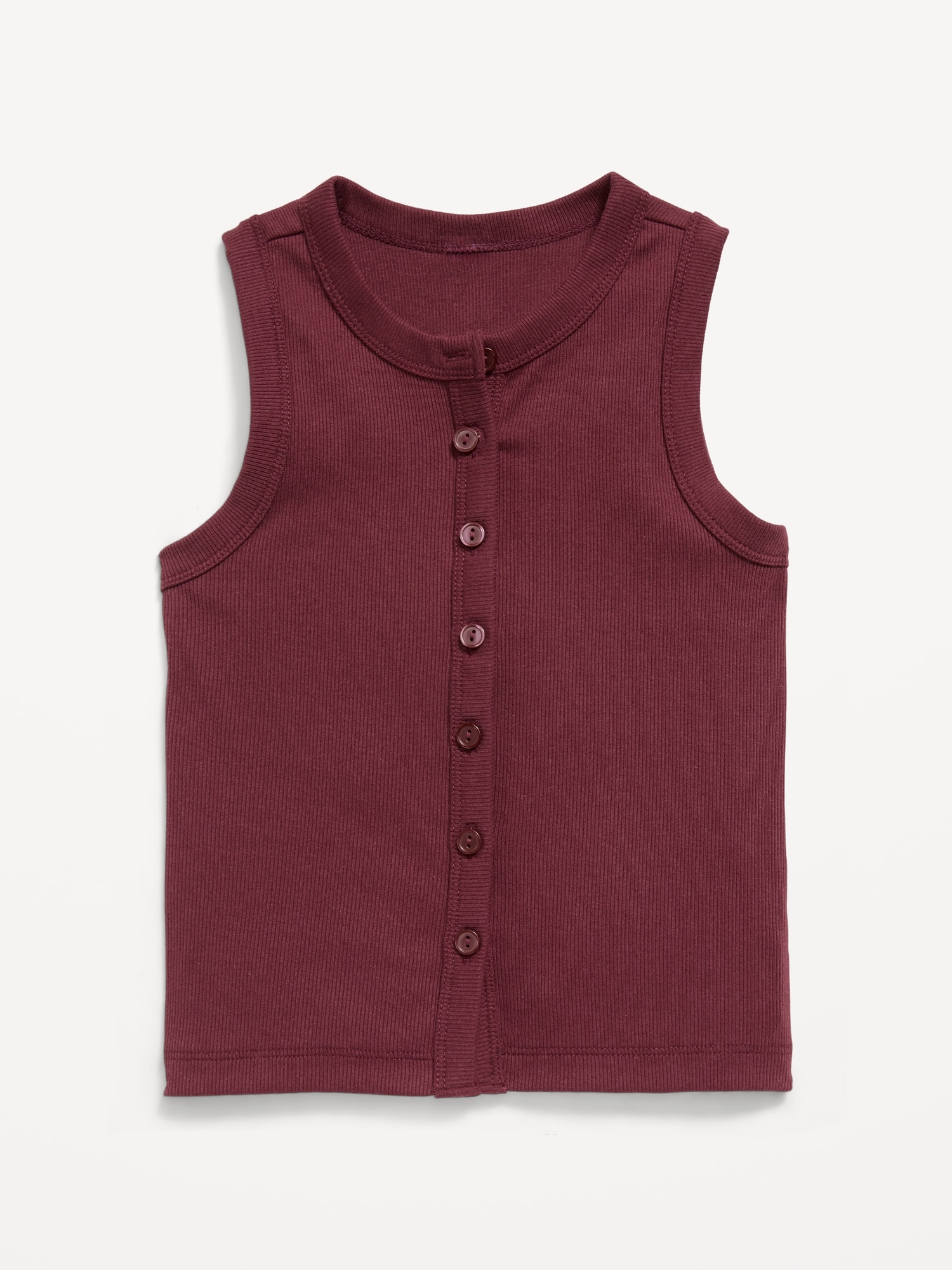 Fitted Sleeveless Ribbed Button-Front Top for Girls