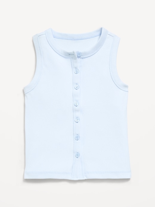 Image number 2 showing, Fitted Sleeveless Ribbed Button-Front Top for Girls