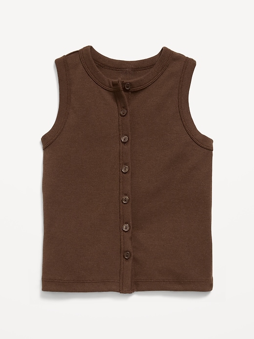 Image number 1 showing, Fitted Sleeveless Ribbed Button-Front Top for Girls
