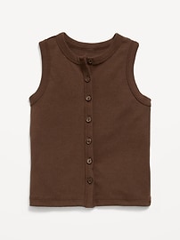 Image number 1 showing, Fitted Sleeveless Ribbed Button-Front Top for Girls