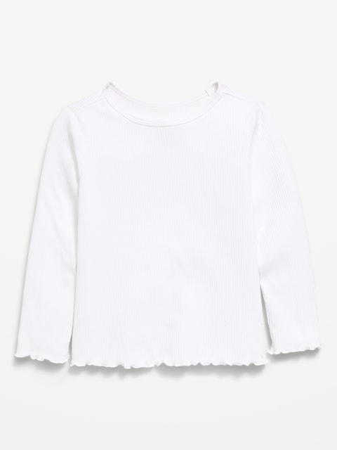 Fitted Long-Sleeve Ribbed Lettuce-Edge T-Shirt for Toddler Girls