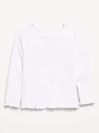 Image number 1 showing, Fitted Long-Sleeve Ribbed Lettuce-Edge T-Shirt for Toddler Girls