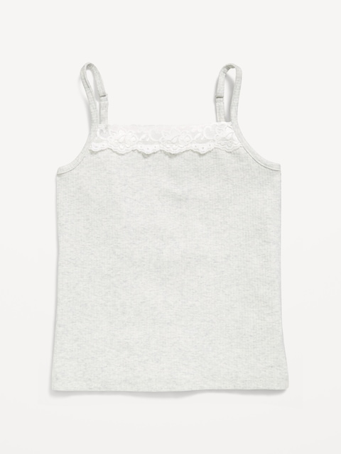 Fitted Ribbed Lace-Trim Cami for Girls