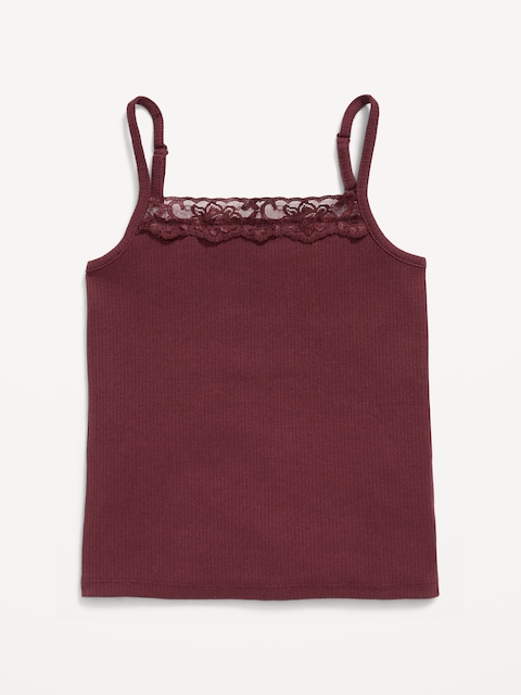 Fitted Ribbed Lace-Trim Cami for Girls