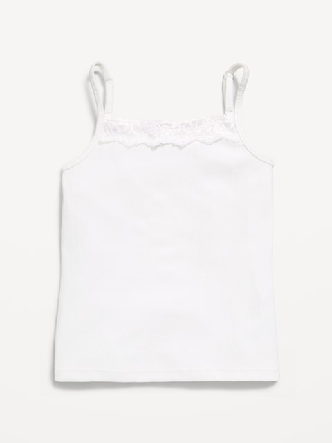 Fitted Ribbed Lace-Trim Cami for Girls