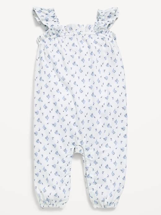 Image number 1 showing, Printed Sleeveless Textured Ruffle-Trim Jumpsuit for Baby