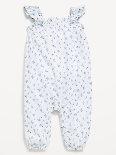 Printed Sleeveless Textured Ruffle-Trim Jumpsuit for Baby