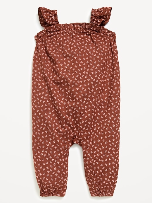 Image number 1 showing, Printed Sleeveless Textured Ruffle-Trim Jumpsuit for Baby