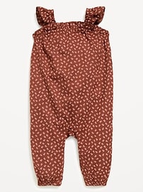 Image number 1 showing, Printed Sleeveless Textured Ruffle-Trim Jumpsuit for Baby