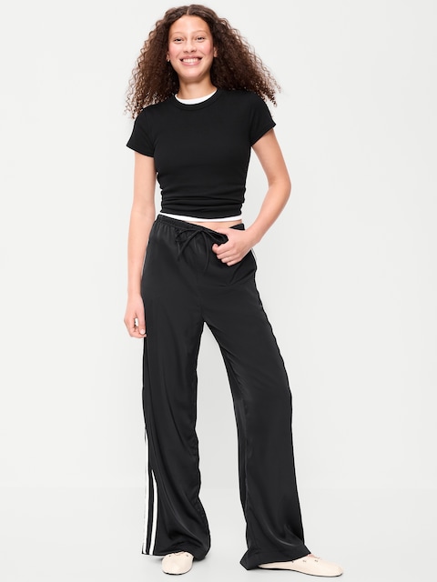 High-Waisted Satin Track Pants