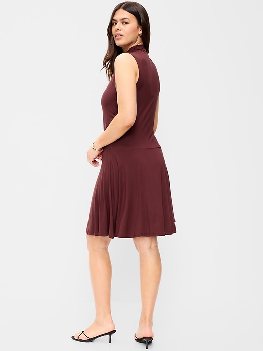 Image number 7 showing, Gathered Mock-Neck Drop-Waist Mini Dress