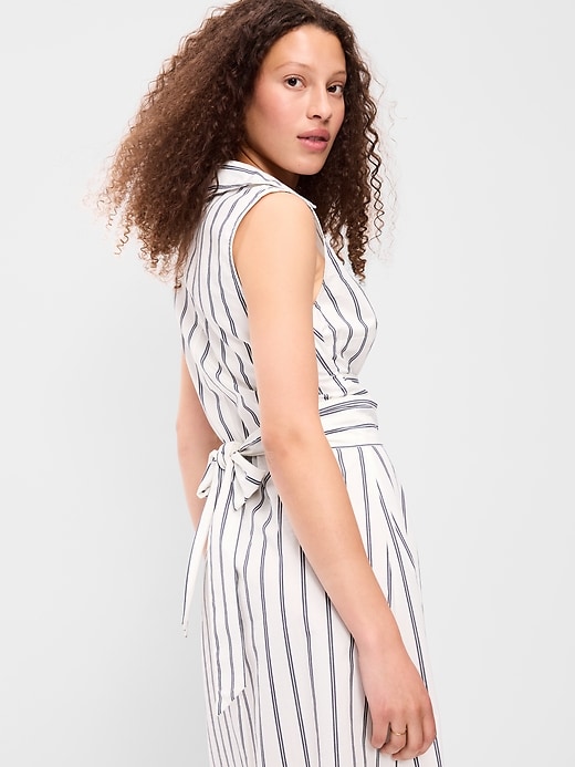 Image number 5 showing, Sleeveless Wrap-Waist Midi Shirt Dress