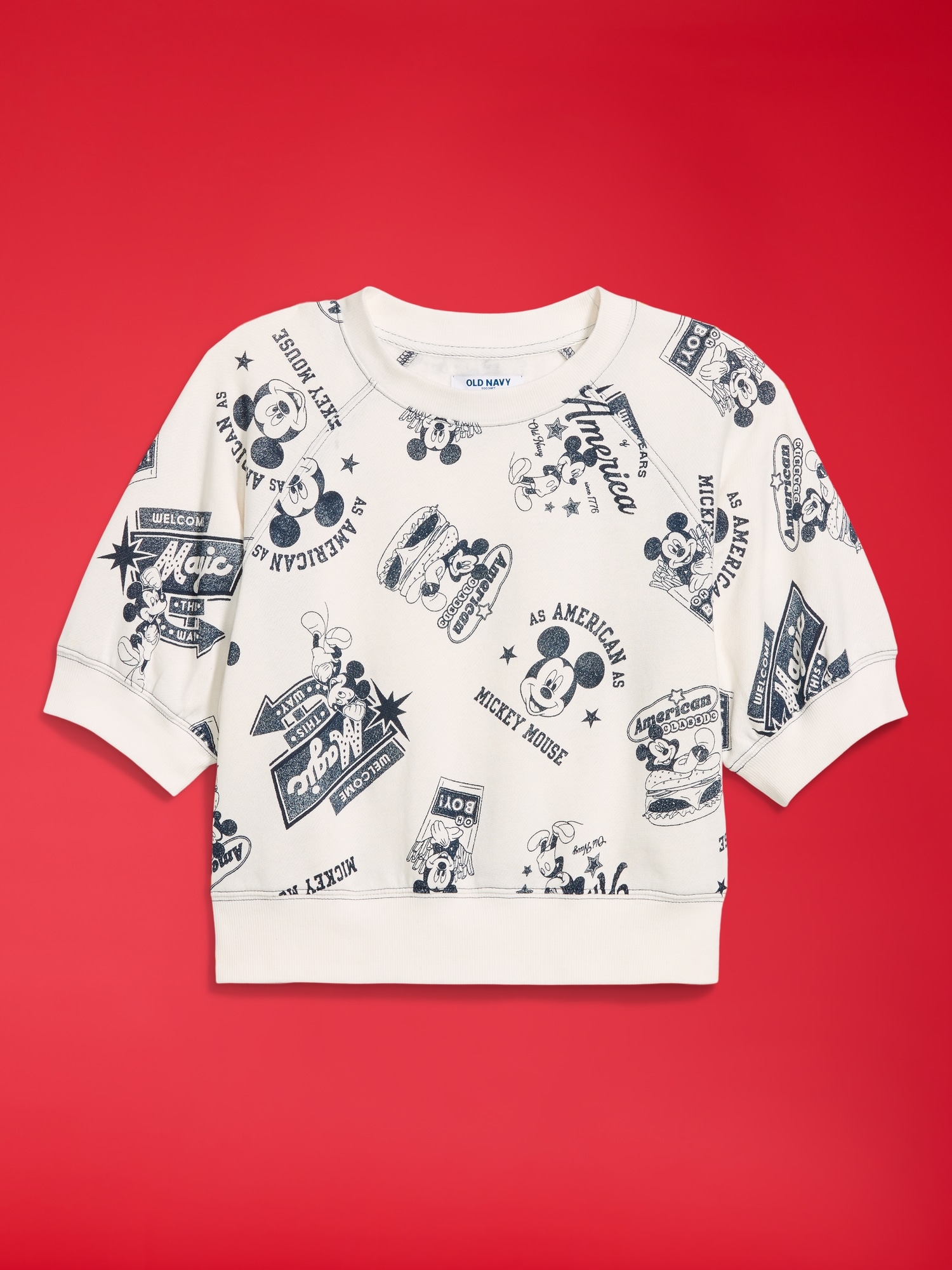 Old Navy x Disney Mickey Mouse Short-Sleeve Cropped Raglan Fleece Sweatshirt for Women