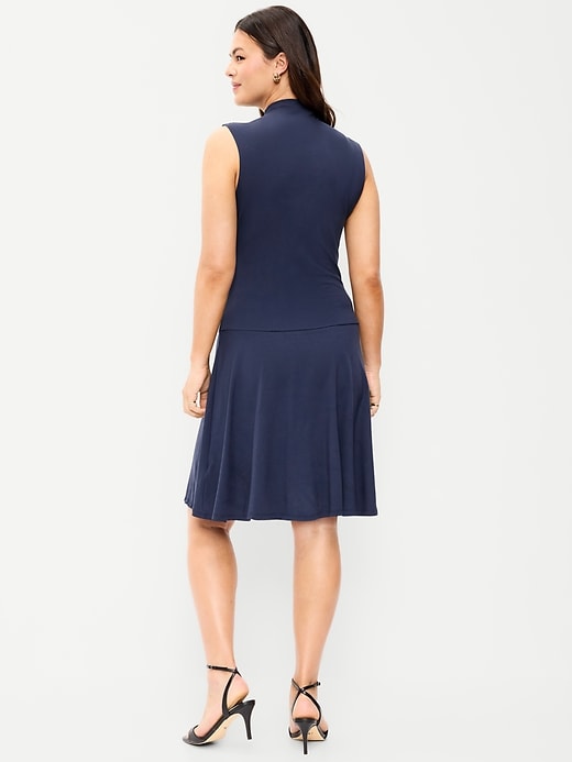 Image number 7 showing, Gathered Mock-Neck Drop-Waist Mini Dress