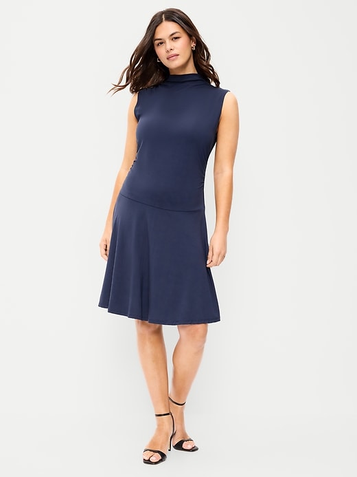 Image number 6 showing, Gathered Mock-Neck Drop-Waist Mini Dress