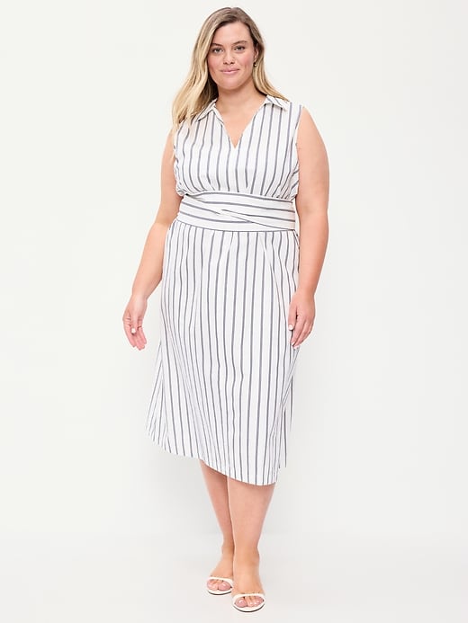 Image number 8 showing, Sleeveless Wrap-Waist Midi Shirt Dress