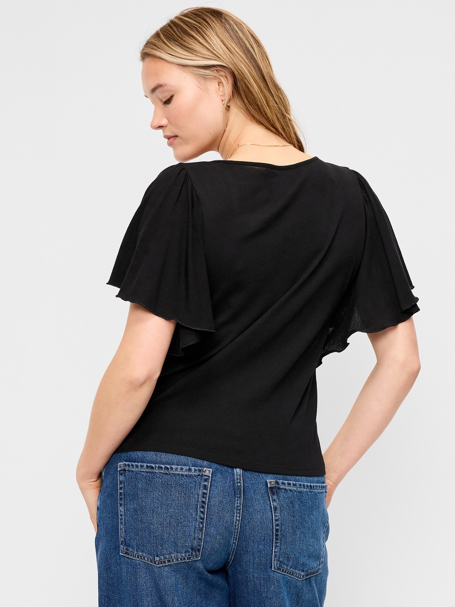 Женский топ Old Navy V-Neck Flutter Sleeve Top, цвет: Чёрный — фото 6