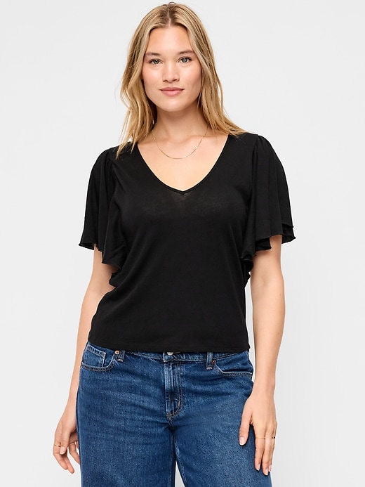 Image number 5 showing, V-Neck Flutter Sleeve Top