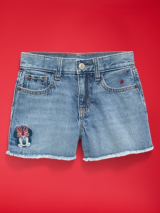 Image number 4 showing, Old Navy x Disney Minnie Mouse Embroidered High-Waisted Frayed-Hem Jean Shorts for Girls