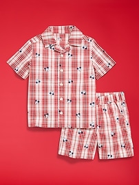 Image number 2 showing, Old Navy x Disney Mickey Mouse Short-Sleeve Plaid Shirt and Shorts Set for Toddler Boys