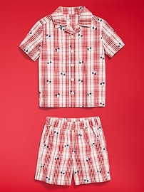 Image number 3 showing, Old Navy x Disney Mickey Mouse Short-Sleeve Plaid Shirt and Shorts Set for Toddler Boys