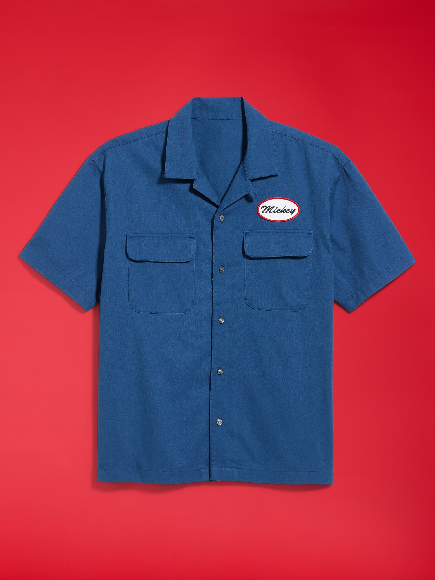 Мужская рубашка Old Navy x Disney Mickey Mouse Short-Sleeve Twill Camp Shirt for Men, цвет: Синий — фото 4