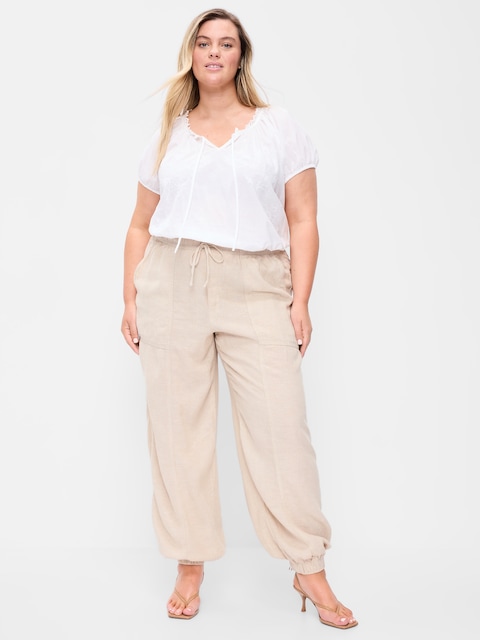 Mid-Rise Linen-Blend Utility Pants