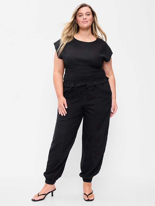 Image number 1 showing, Mid-Rise Linen-Blend Cinched-Ankle Pants