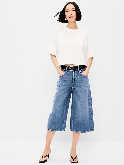 Image number 6 showing, Mid-Rise Baggy Wide-Leg Culotte Jeans