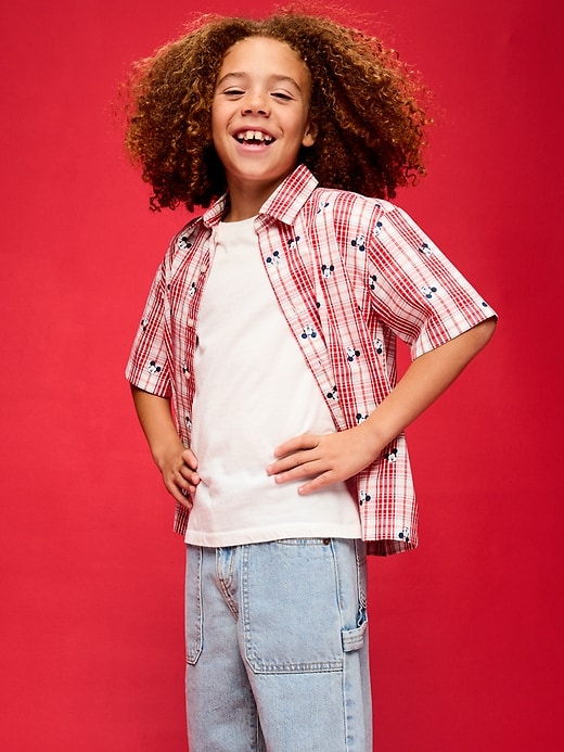 Image number 3 showing, Old Navy x Disney Mickey Mouse Short-Sleeve Plaid Shirt for Boys
